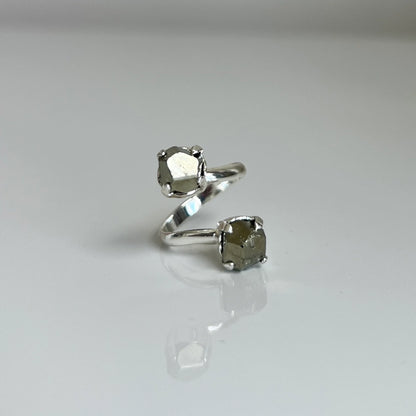 Pyrite Silver Double Ring - Adjustable