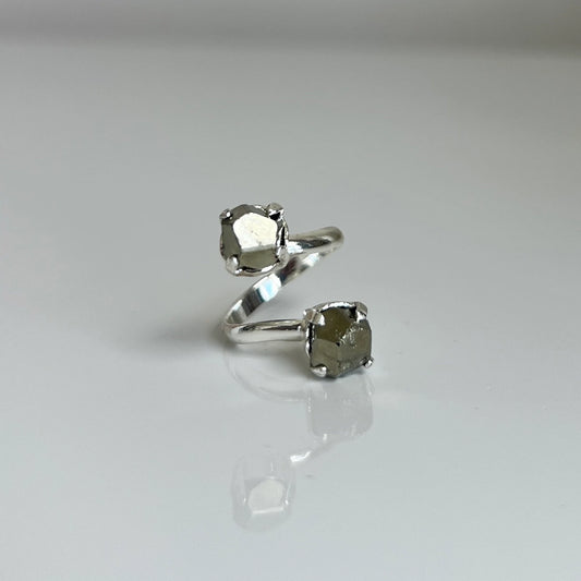 Pyrite Silver Double Ring - Adjustable