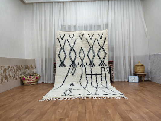 Beni Ouarain White Black Moroccan Rugs - Moroccan Beni Ourain Rug Style - Morrocan Rug Wool Berber Design - Handmade Rug - Berber Rugs Style