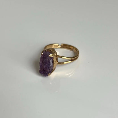 Amethyst Ring, Gold, Adjustable Ring, Crystal Ring, Amethyst Jewelry, Third Eye Chakra, Nickel-Free, Crystal Gift, Raw Purple Gemstone