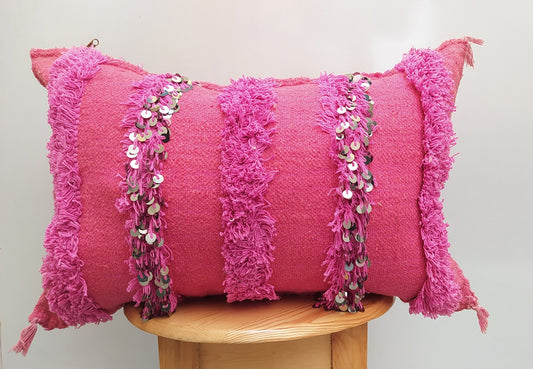 Handmade Moroccan Wedding Pillow Cover,Red Wool Cushion, Red Wool Pillow Cover Unstuffed