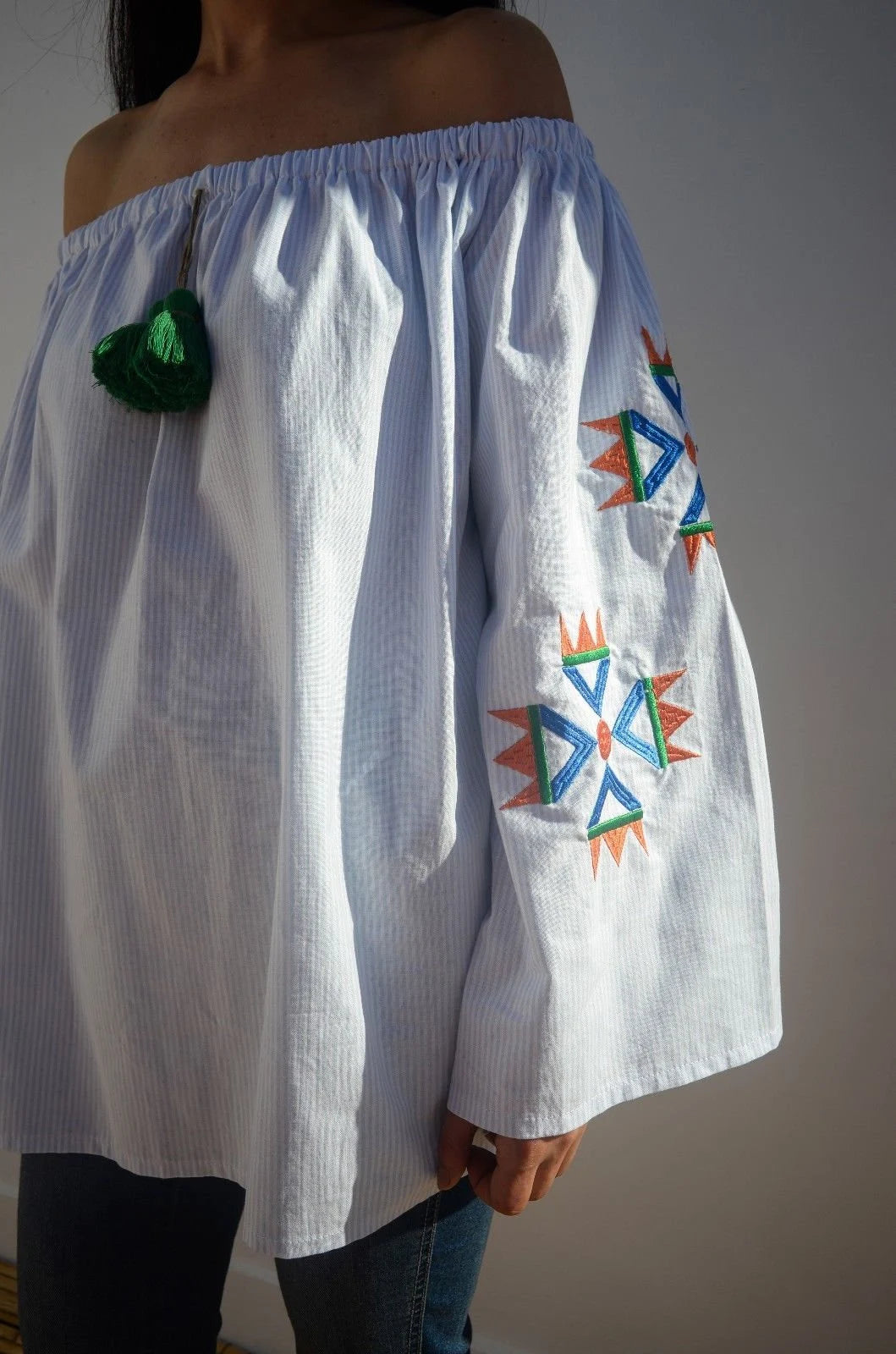 Vysyvanka Top Embroidered Moroccan off Shoulder Shirt Oversized Bohemian Top