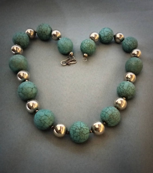 Morocco - Beautiful Classic Necklace in Sterling Silver Beads and Natural Turquoise Beads / Berber/Ethnic/Fantasy Necklace.