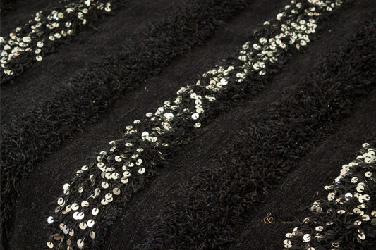 Handira Wedding Blanket | Moroccan Handmade Luxury Throw, Handira Black with Metal Sequins, Berber Rugs, Carpet, Woven Bed Throw Blanket