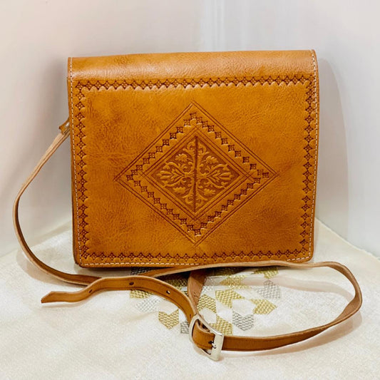 Moroccan Leather Bag, Genuine Leather Crossbody Bag, Moroccan Shoulder Bag, Women'S Leather Bag, Handmade Carved Leather Bag, Brown Bag