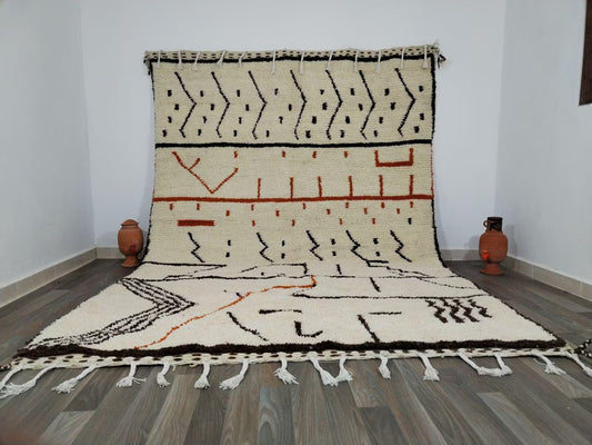 Handwoven Moroccan Rug - Creamy White with Abstract Colorful Motif | Berber Wool Rug | Moroccan Carpet | Beni Ourain Design | Fully Handmade