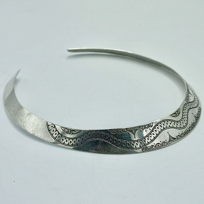 925 Sterling Silver Necklace, Crafted Silver Necklace, Silver Rigid Choker, African Cuff Necklace, Shiny Silver Rigid Necklace,