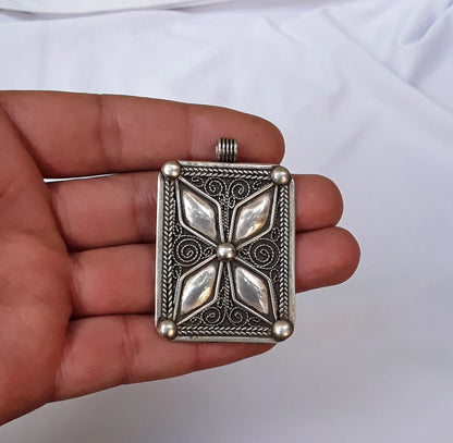 Bold Berber Silver Pendant with Geometric Reliefwork and Etching