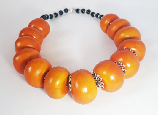 Collier En Ambre Berbère-Collier Marocain-Collier En Ambre Vintage-Collier En Faux Ambre-Marron Résine Ambre