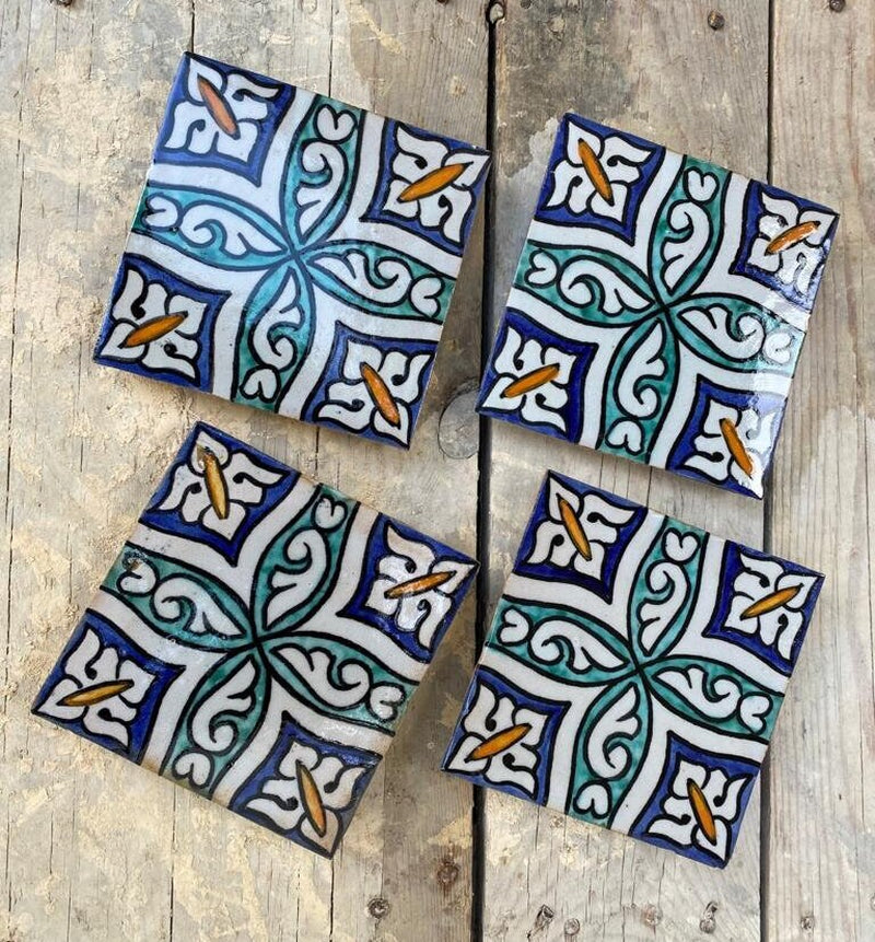 Moroccan Artistry: Handmade, Hand-Painted Tiles Fired in Wood Oven - Authentic Home Decor