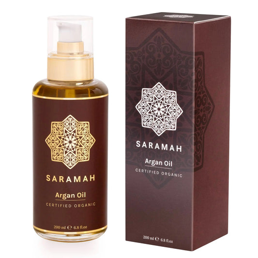 SARAMAH® Argan Oil Pure 200 Ml - for Hair, Skin and Face - 100% Pure and Organic - Moroccan Argan Oil - Omega 3 and 6, Vitamin E and F