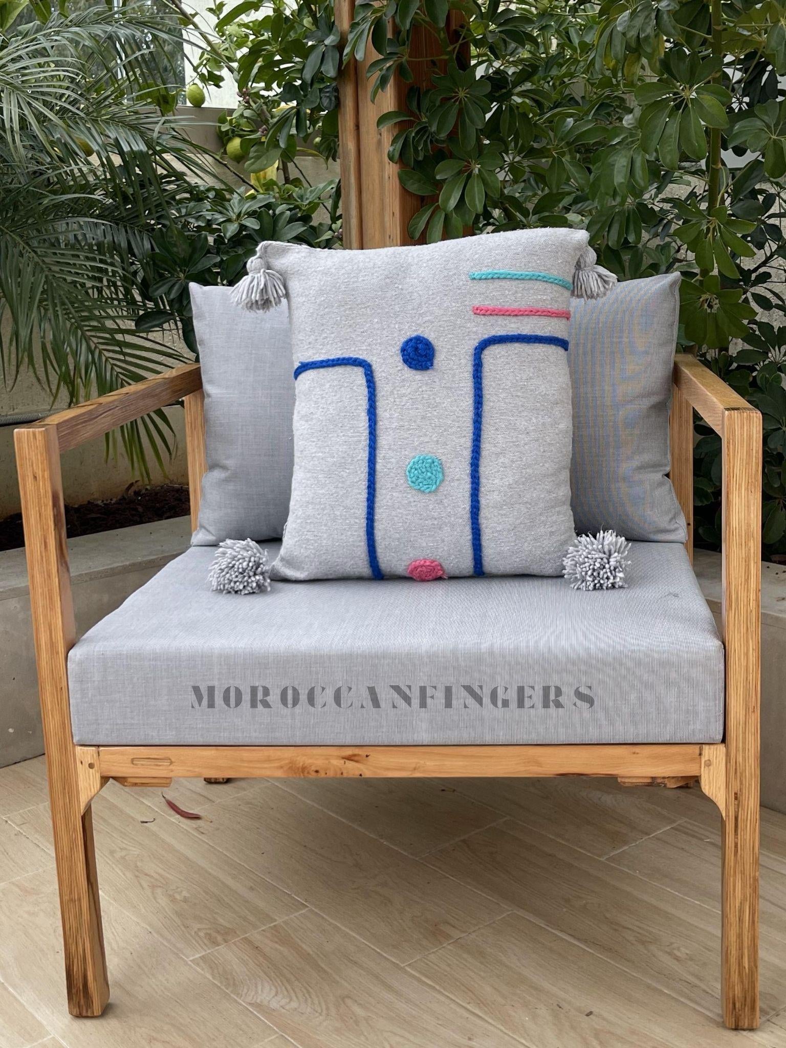 Geometric Pillow Covers 18X18 – Set of 2 Modern Handwoven Cushions, Recycled Cotton, Handmade in Morocco