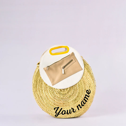 Lined Luxury round Bag- Crossbody Bag with Pocket- Straw Bag- Pool Bag