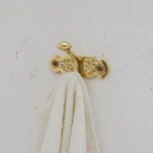 Handcrafted Single Hook, Engraved Wall Hook, Brass Coat Hook, Clothes Hooks
