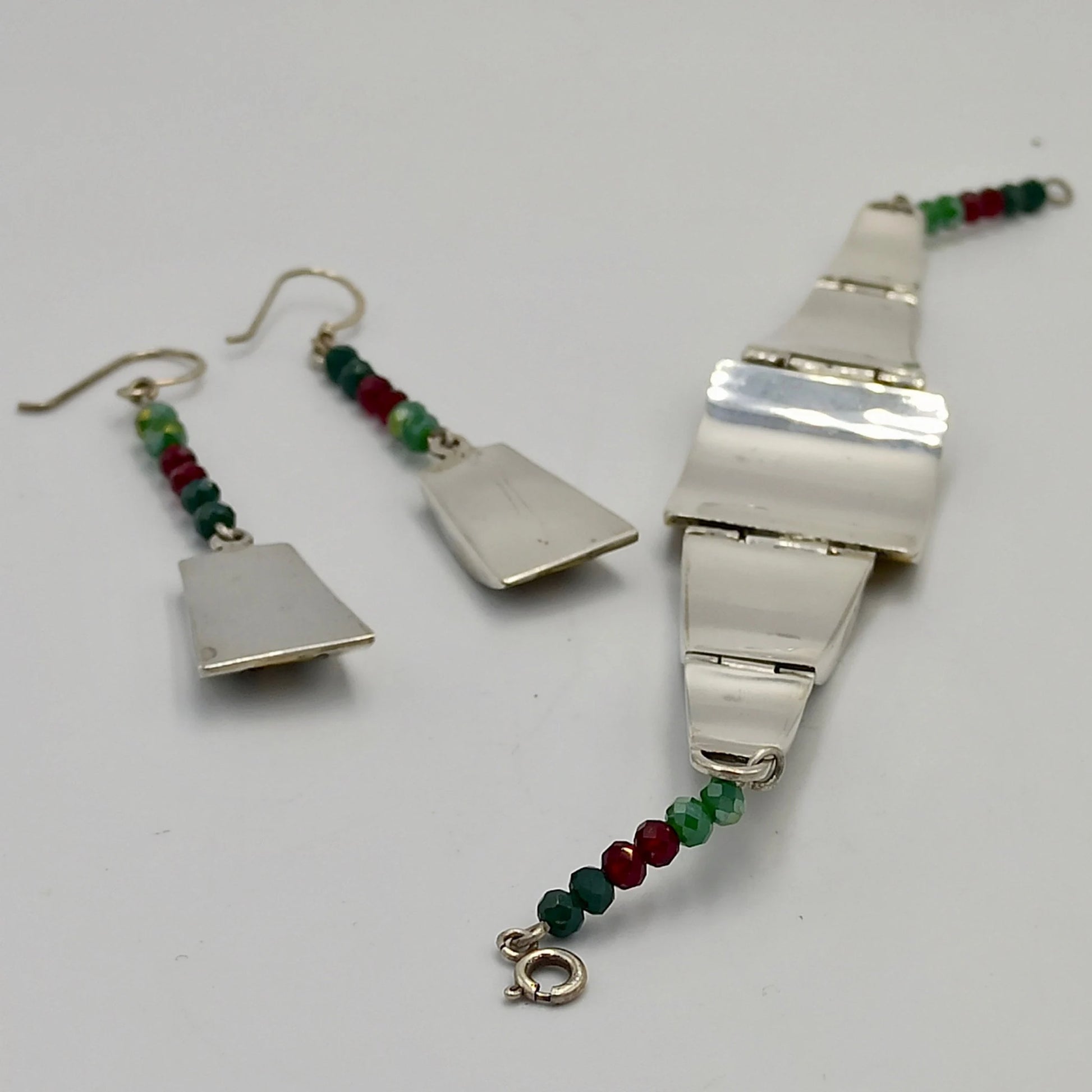 Open Bangle Cuff Bracelet and Earrings, Made with Sterling Silver and Clean Copper, Newly Engaged Gift