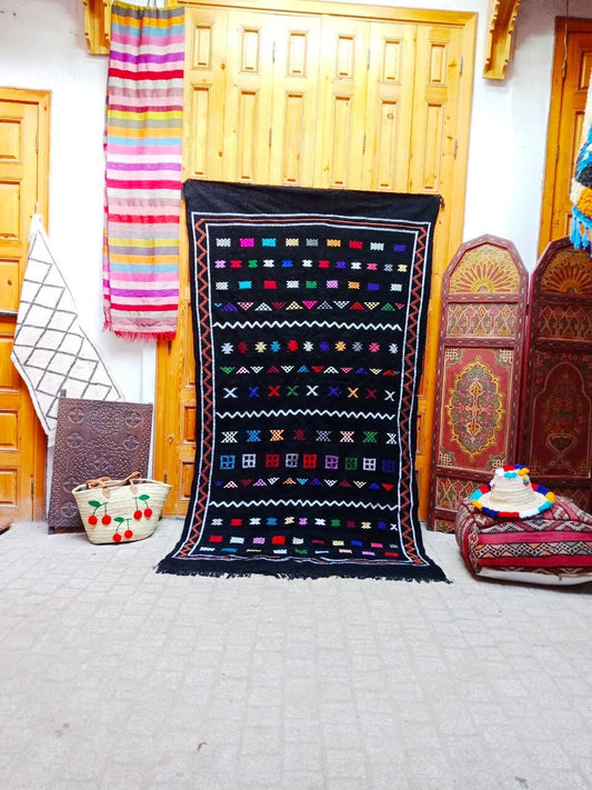 Moroccan Berber Rug . Moroccan Black Kilim Handmade Wool Rug Authentic Azilal Area Carpet