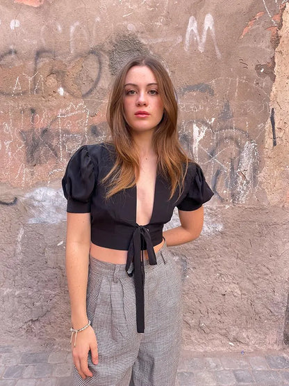 Alexia’S Silk Crop Top - Black