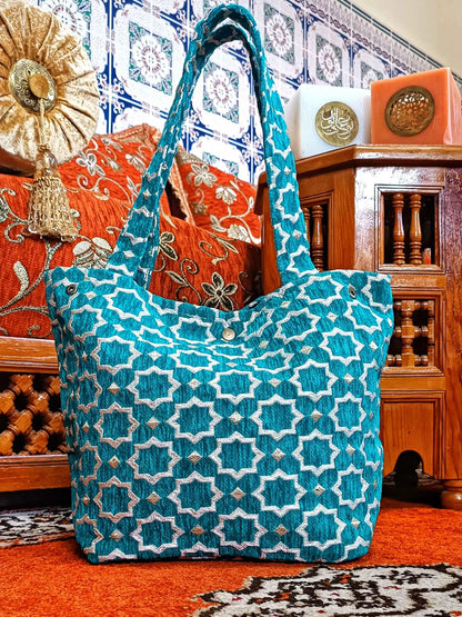 Moroccan Handmade Tote Bag | Everyday Durable Wool Handbag | Handmade Fashion Tote for Work & Outings | Stylish Moroccan Tile Design