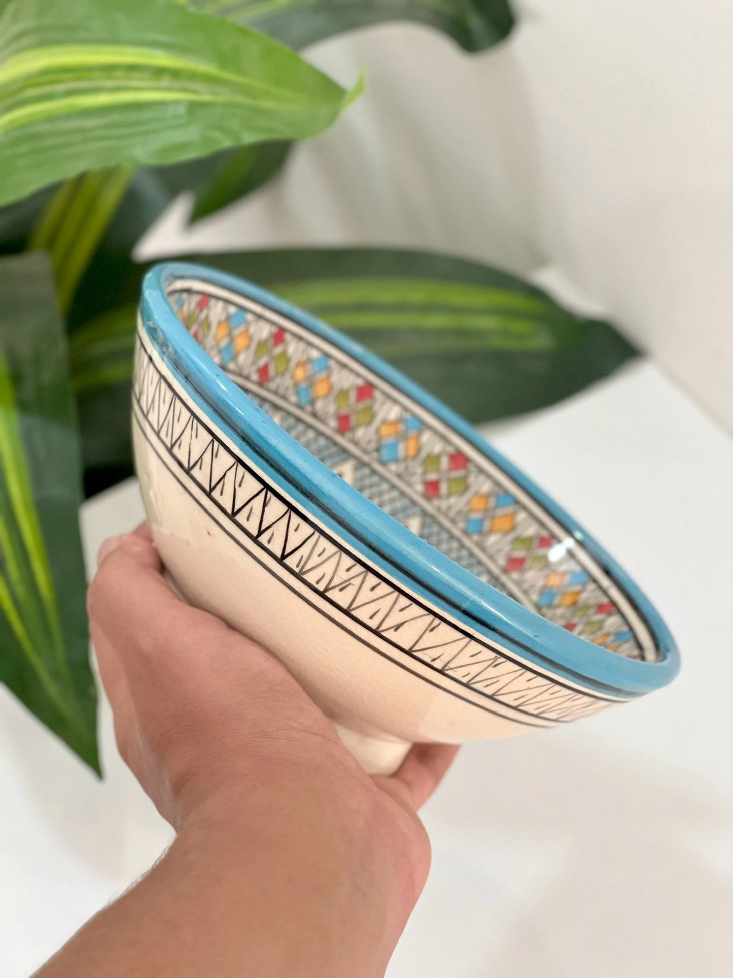 Moroccan Handmade Ceramic Salad Bowl - Pottery Bowl - Handpainted Moroccan Artisanal Bowl - Ceramic Fruit Bowl - Housewarming Gift
