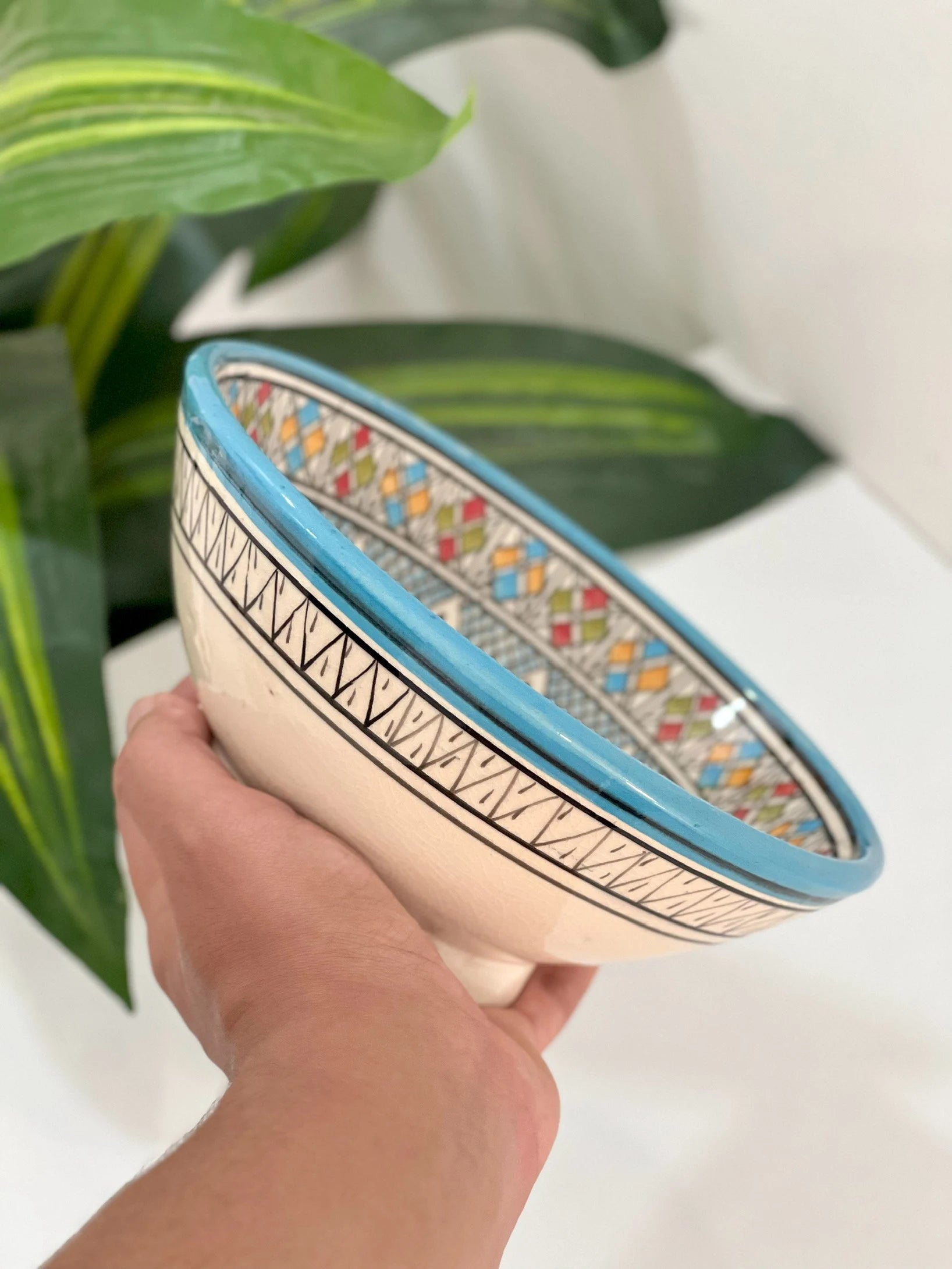 Moroccan Handmade Ceramic Salad Bowl - Pottery Bowl - Handpainted Moroccan Artisanal Bowl - Ceramic Fruit Bowl - Housewarming Gift