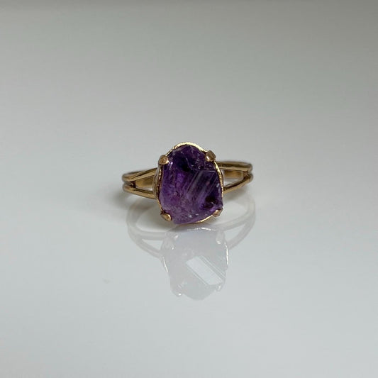 Amethyst Ring, Gold, Adjustable Ring, Crystal Ring, Amethyst Jewelry, Third Eye Chakra, Nickel-Free, Crystal Gift, Raw Purple Gemstone