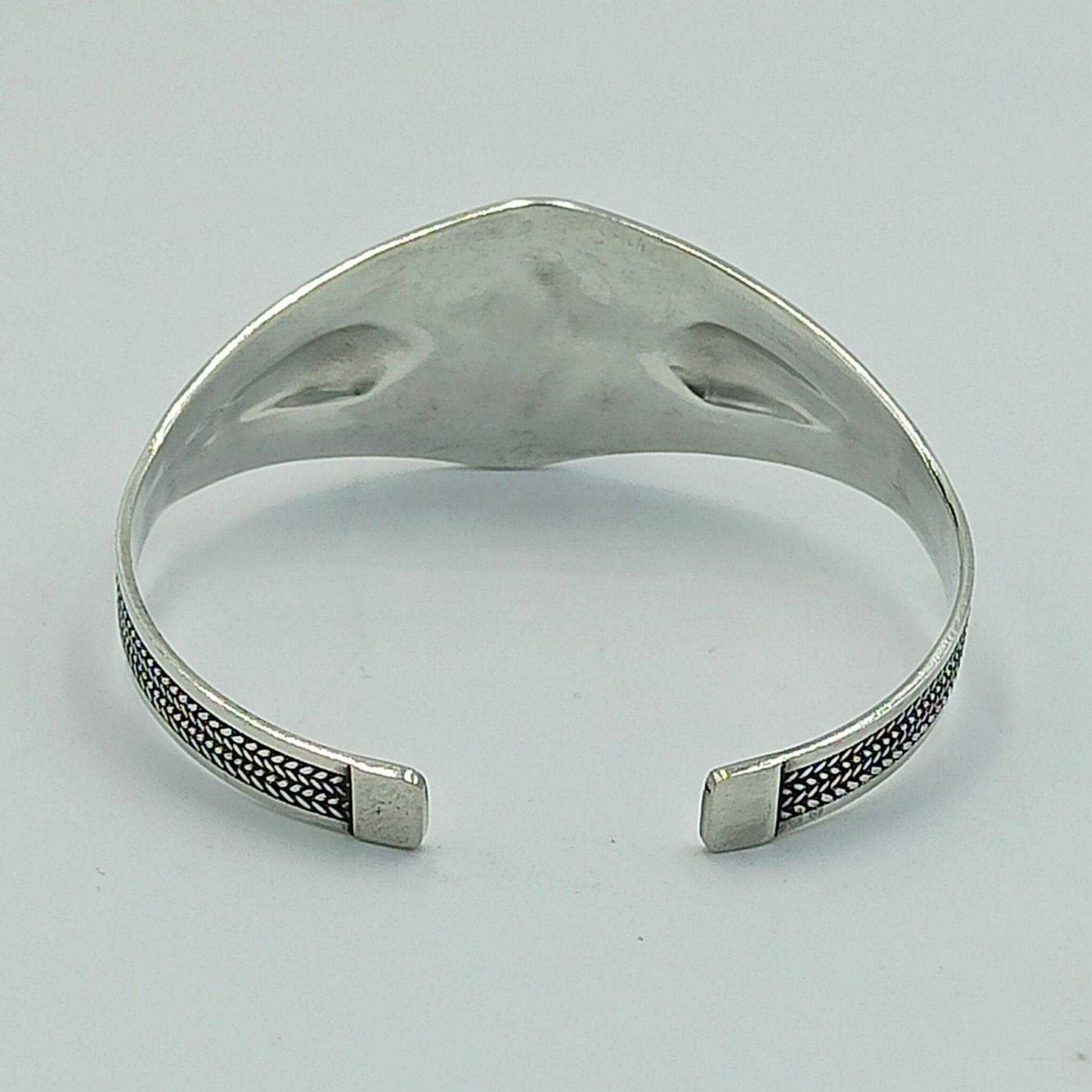 Women'S 925 Sterling Silver Handcrafted Adjustable Bracelet, Open Cuff Berber Engrave Design Boho Bangle with a Brown Bead
