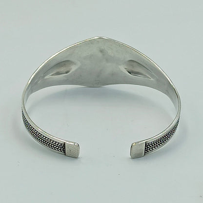 Women'S 925 Sterling Silver Handcrafted Adjustable Bracelet, Open Cuff Berber Engrave Design Boho Bangle with a Brown Bead