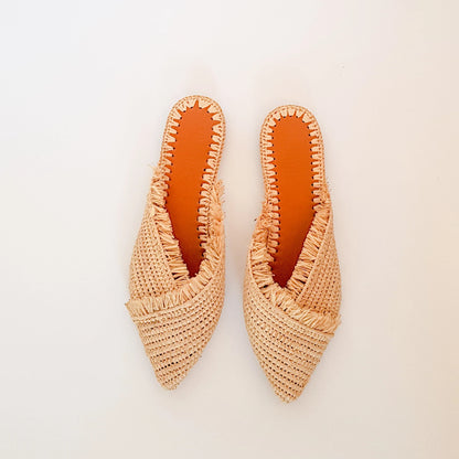 Raffia Shoes, Handmade Slippers, Natural Summer Mules, Moroccan Shoes, High End Raphia Flats, Moroccan Babouch