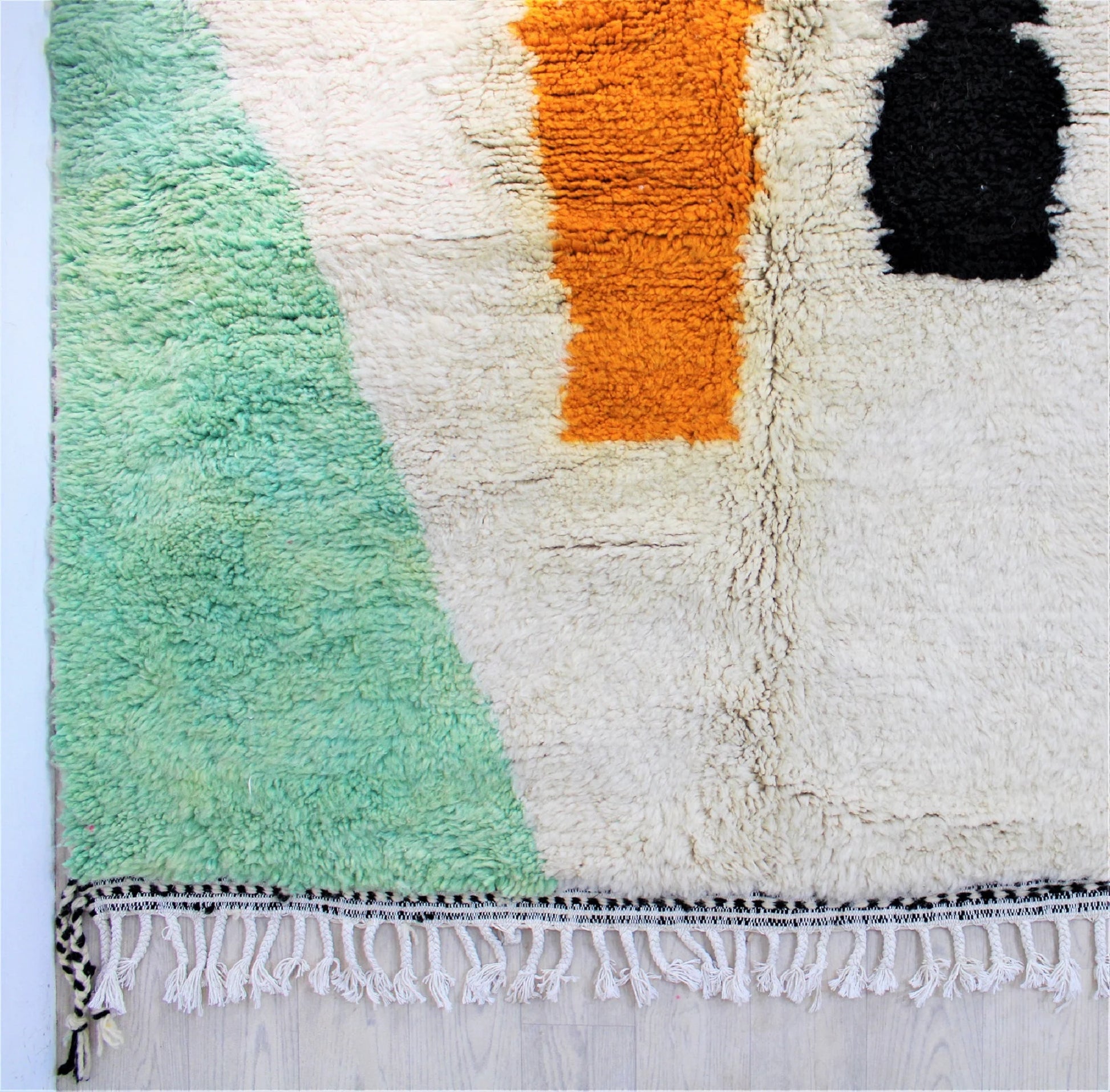 Handmade Moroccan Berber Area Rug, Beni Ourain Wool Rug, Moroccan Carpet, Colorful Tribal Rug, Green Orange Rug, Rugs Soft, Rugs and Carpet
