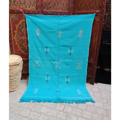 Moroccan Cactus Silk Rug, Handmade Sabra Cactus Rug, Berber Sabra Rug ,Authentic Azilal Rug, Bleu Cactus Silk ,Bohemian Rug
