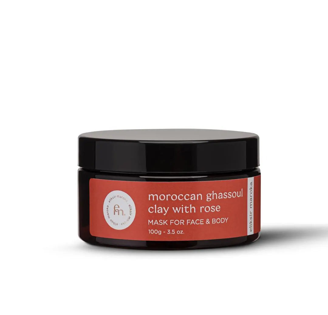 Authentic Moroccan Ghassoul Clay Mask with Rose - Natural Rhassoul Mud for Face, Hair & Body - Detoxifying, Purifying, Nourishing Skincare
