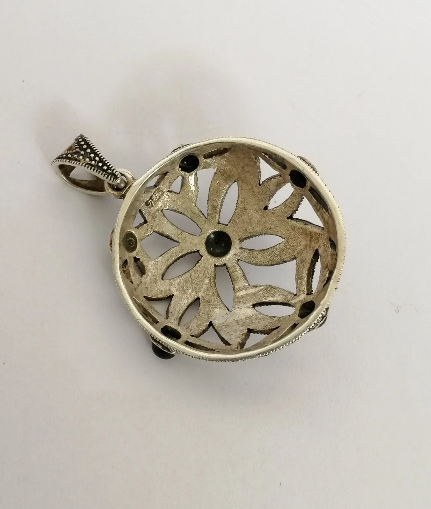 Retro Deco-Style Sterling Silver and Onyx Pendant