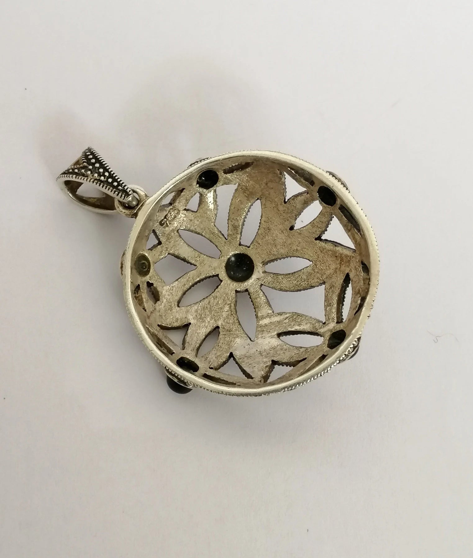 Retro Deco-Style Sterling Silver and Onyx Pendant