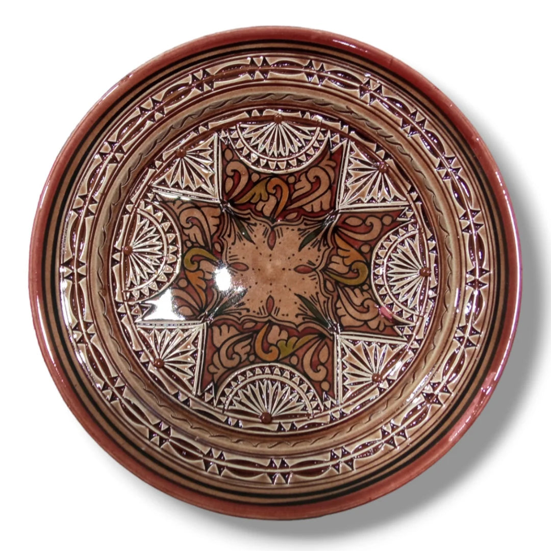 30Cm Ceramic Plate Handmade and Hand-Painted Plate, Home and Deco, Pottery Plate Moroccan Wall Art Serving Plate Dinner Plate Brown Plate