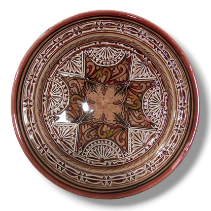 30Cm Ceramic Plate Handmade and Hand-Painted Plate, Home and Deco, Pottery Plate Moroccan Wall Art Serving Plate Dinner Plate Brown Plate