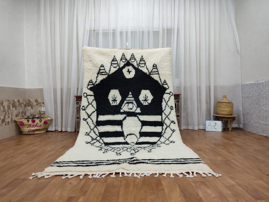 Beni Ouarain White Black Moroccan Rugs - Moroccan Beni Ourain Rug Style - Morrocan Rug Wool Berber Design - Handmade Rug - Berber Rugs Style