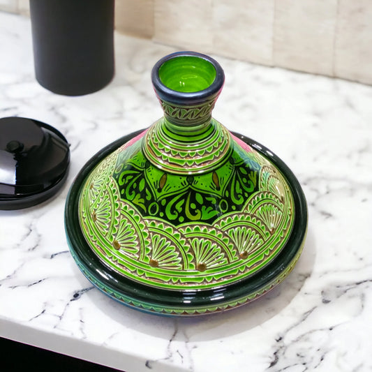 25Cm Large Tagine Hand-Painted Pottery Tajine Handmade Tajine Tagine for Serving Ceramic Pot Decorative Tajine Kitchenware Green Tagine