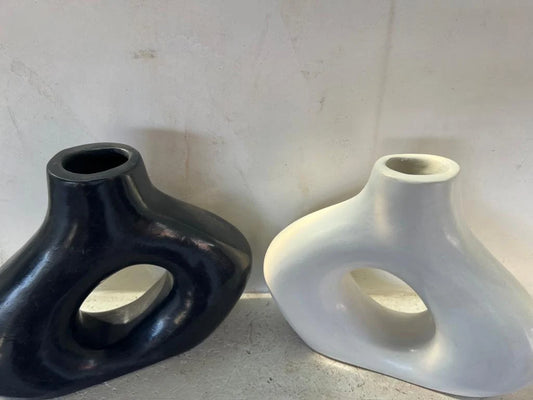 Terracotta Vase, Stucco Pottery Decoration, Black&White