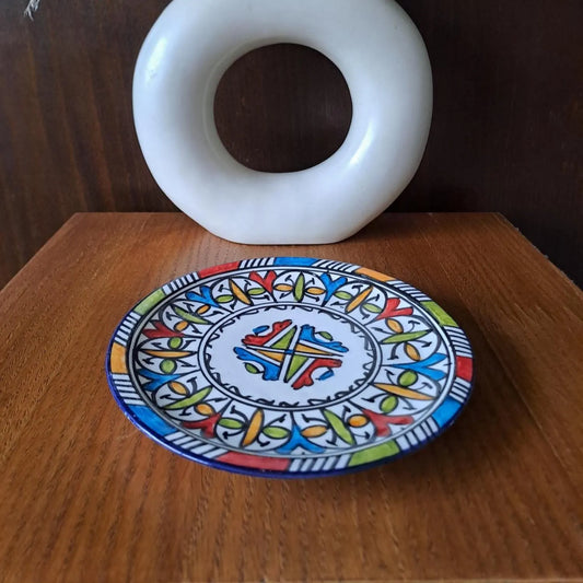 Handmade Moroccan Plate 18Cm – Colorful Boho Ceramic Dish – Artisan Pottery for Table or Wall Decor