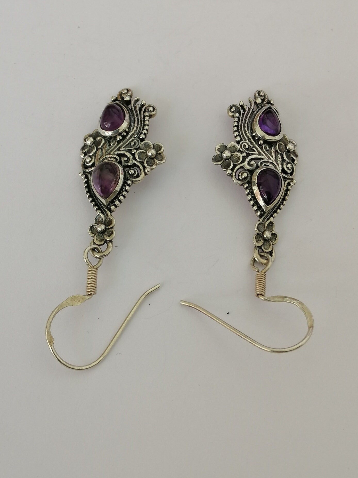Amythest & Sterling Silver Paisley Earrings