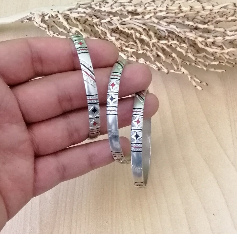 Set of 3 Tuareg Silver Bangles with Decorative Enamel