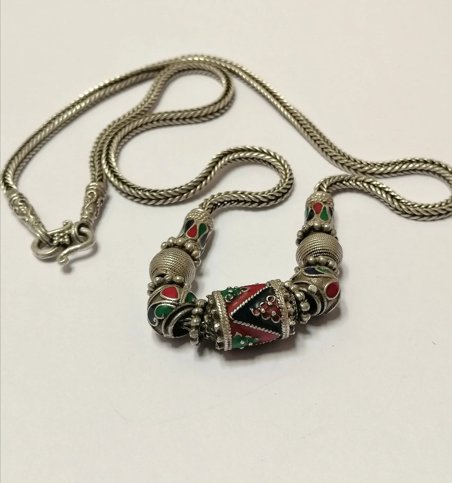 Enamel on Silver Bead Snake Chain Necklace