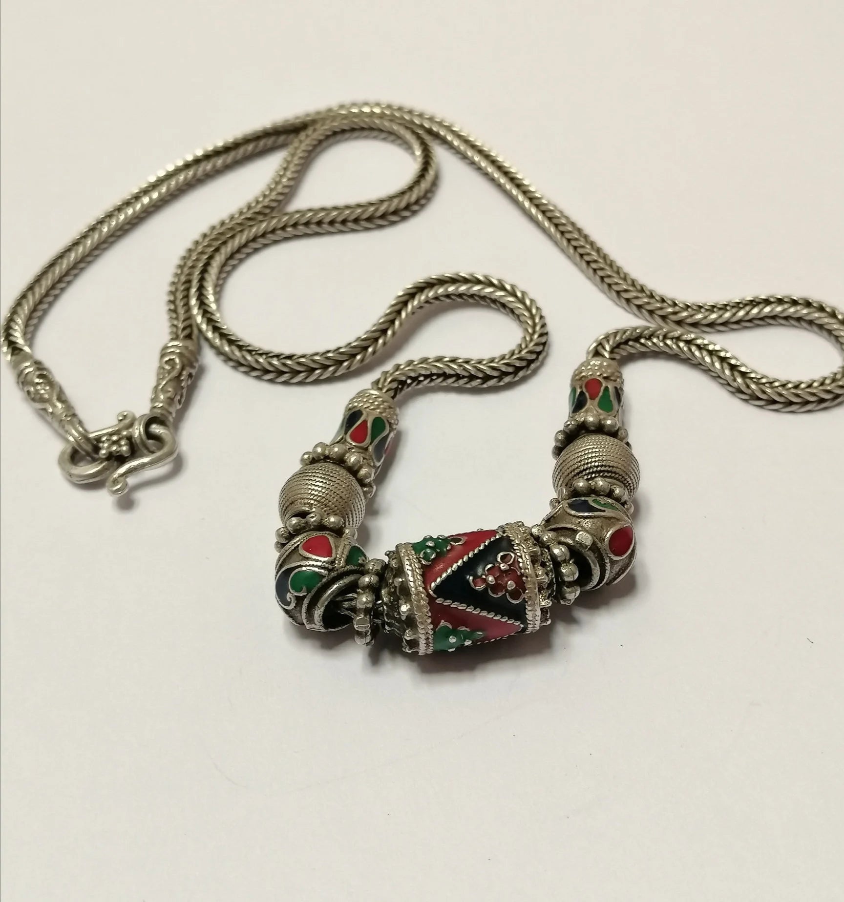 Enamel on Silver Bead Snake Chain Necklace