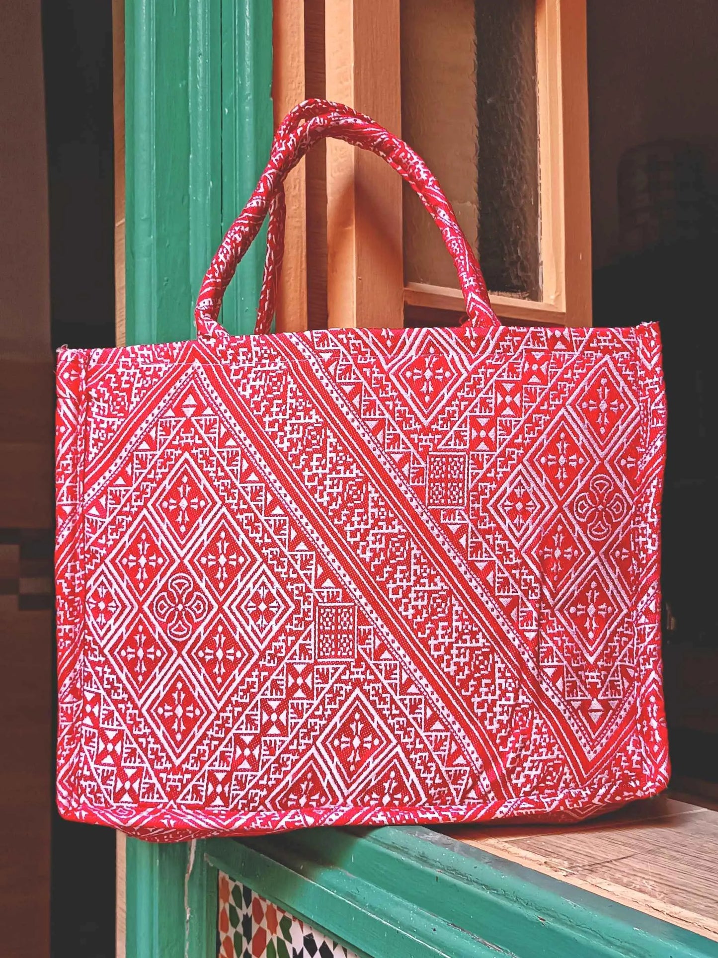 Handmade Wool Tote Bag with Moroccan Amazigh Patterns – Colorful Bags for Women, Weekender, Beach Bag
