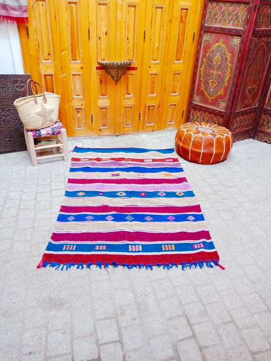 Cactus Silk Rug 3×5 Ft, Moroccan Cactus Silk Kilim Handmade .Cactus Silk Rug ,Sabra Carpet Berber Authentic Azilal Area Rug. Colorful Rug