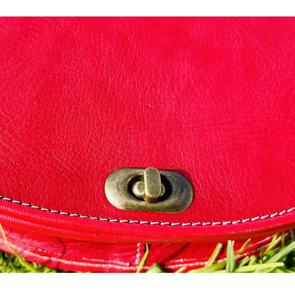 Moroccan Leather Bag, Genuine Leather Crossbody Bag, Moroccan Shoulder Bag, Women'S Leather Bag, Handmade Carved Leather Bag, Red Boho Bag