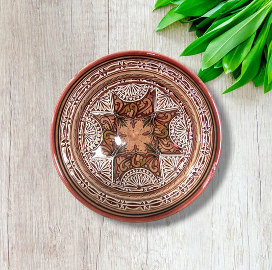 30Cm Ceramic Plate Handmade and Hand-Painted Plate, Home and Deco, Pottery Plate Moroccan Wall Art Serving Plate Dinner Plate Brown Plate