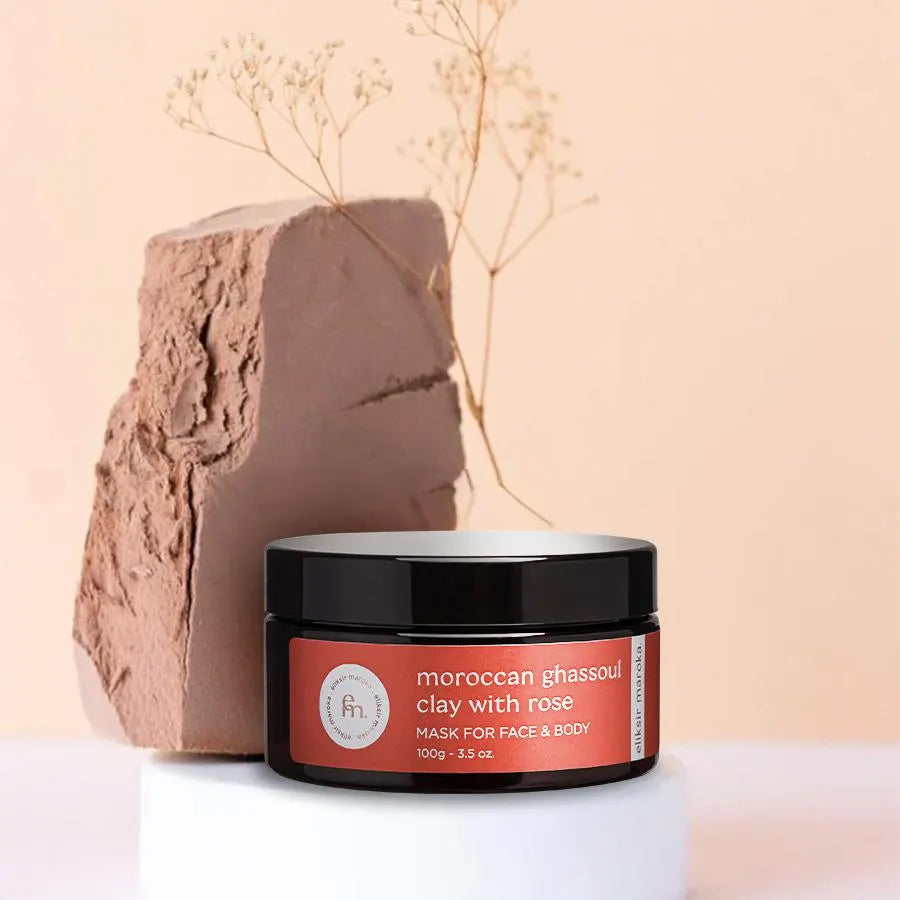 Authentic Moroccan Ghassoul Clay Mask with Rose - Natural Rhassoul Mud for Face, Hair & Body - Detoxifying, Purifying, Nourishing Skincare