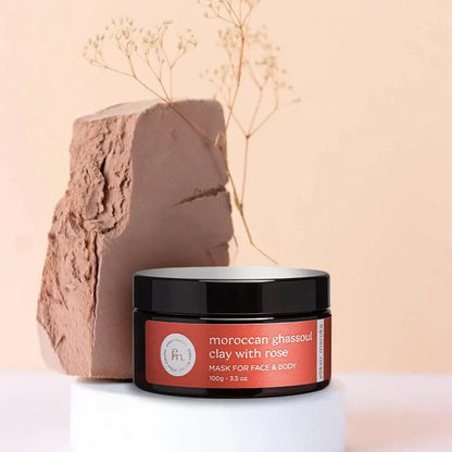 Authentic Moroccan Ghassoul Clay Mask with Rose - Natural Rhassoul Mud for Face, Hair & Body - Detoxifying, Purifying, Nourishing Skincare