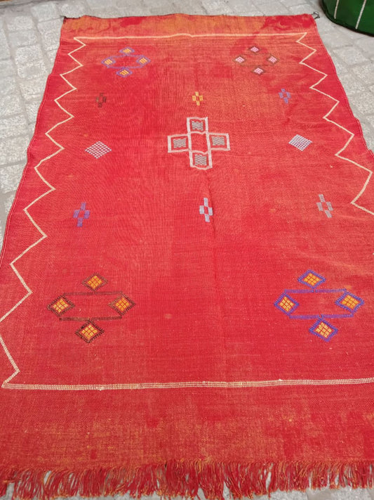 Cactus Silk Rug. Moroccan Cactus Silk Kilim Handmade Brown Cactus Silk Rug ,Sabra Carpet Berber Authentic Azilal Area Rug